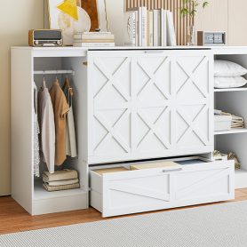 Twin Size Murphy Bed with Bedside Shelves and Wardrobe