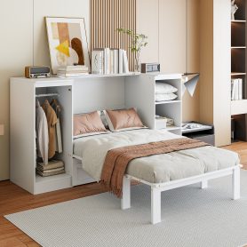 Twin Size Murphy Bed with Bedside Shelves and Wardrobe