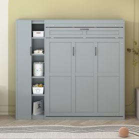 Full Size Murphy Bed with Shelves, Drawers and LED Lights