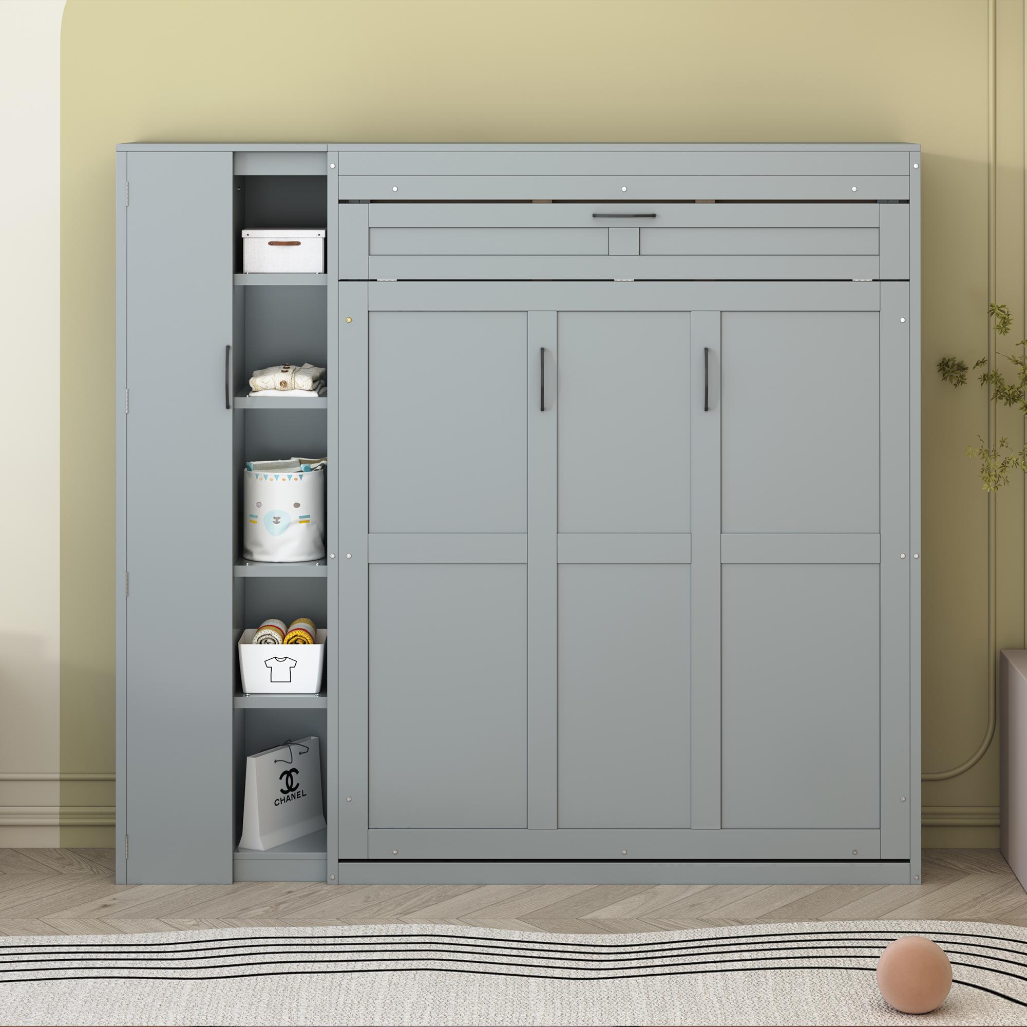 Full Size Murphy Bed with Shelves, Drawers and LED Lights 3 Full Size Murphy Bed with Shelves, Drawers and LED Lights