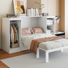 Twin Size Murphy Bed with Bedside Shelves and Wardrobe