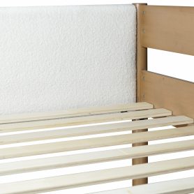 Rubber Wooden Twin Size Loft Bed With Desk, Ladder, Safety Guardrails, Teddy Fleece Fabric Headboard/Footboard