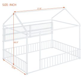 Full Size Metal Bed House Bed Frame With Fence And Shelves