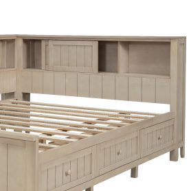Full Size Wood Daybed with Storage Shelves and 3 Drawers