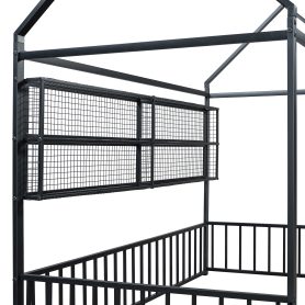 Twin Size Metal Bed House Bed Frame with Fence and Shelves 24 Twin Size Metal Bed House Bed Frame with Fence and Shelves