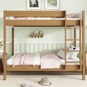 Twin Over Twin Bunk Bed with Upholstered Headboard and Footboard of Teddy-Velvet Cushion