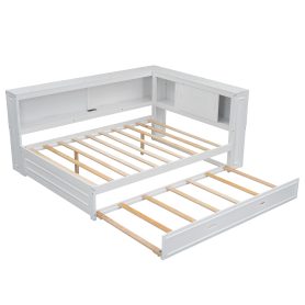 Full Size Wood Daybed with Storage Shelves, USB, LED, and Trundle