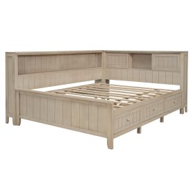 Full Size Wood Daybed with Storage Shelves and 3 Drawers