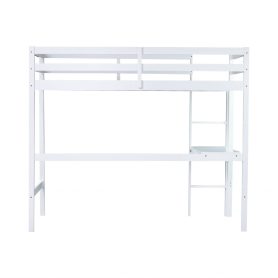 Twin Size High Loft Bed With Safety Guardrail, Built-in Desk, Ladder