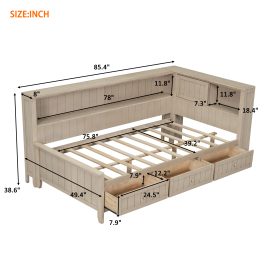 Twin Size Wood Daybed with Storage Shelves and 3 Drawers