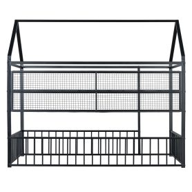 Twin Size Metal Bed House Bed Frame with Fence and Shelves 23 Twin Size Metal Bed House Bed Frame with Fence and Shelves