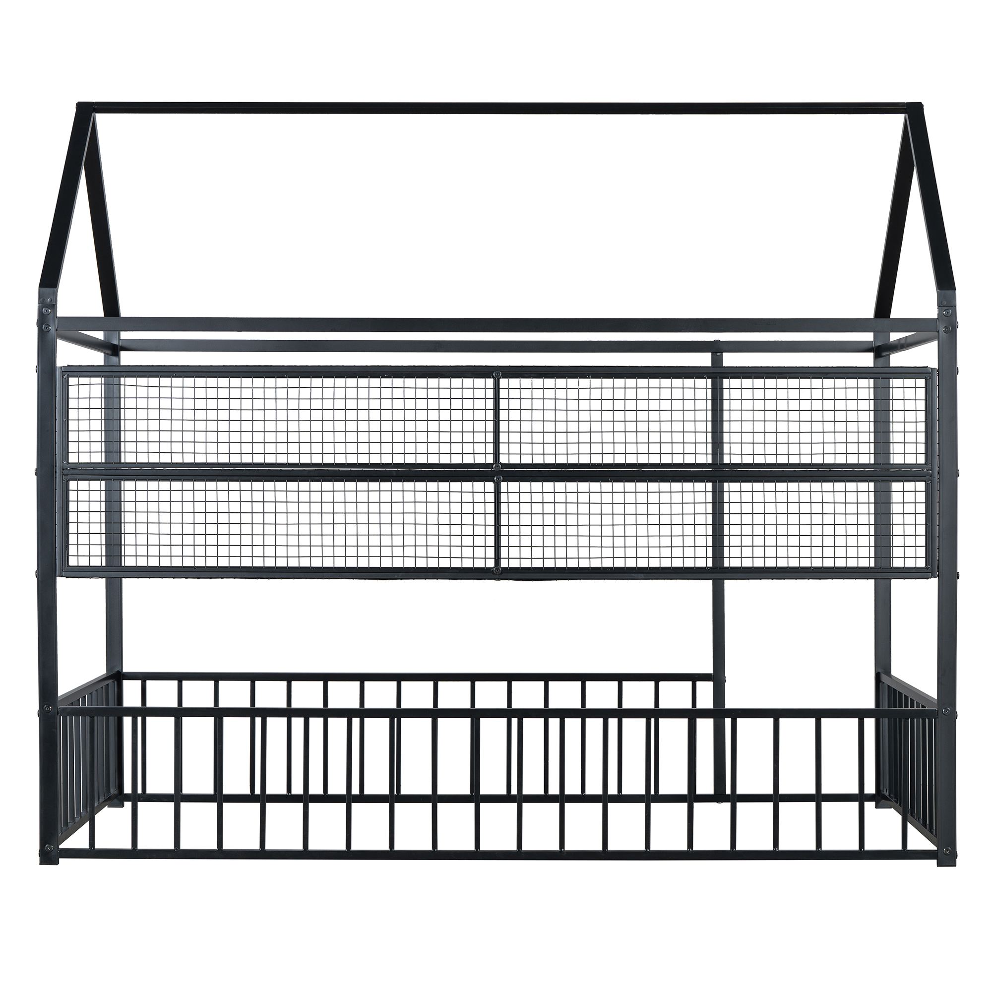 Twin Size Metal Bed House Bed Frame with Fence and Shelves 10 Twin Size Metal Bed House Bed Frame with Fence and Shelves