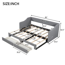 Twin XL to King Size Upholstered Daybed with Two Drawers 25 Twin XL to King Size Upholstered Daybed with Two Drawers