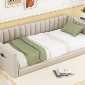 Twin Xl Size Upholstery Daybed with Side Storage Pocket