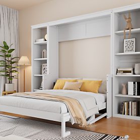 Queen Size Murphy Bed with Desk and Bookshelf