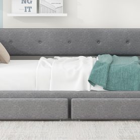 Twin XL to King Size Upholstered Daybed with Two Drawers 27 Twin XL to King Size Upholstered Daybed with Two Drawers