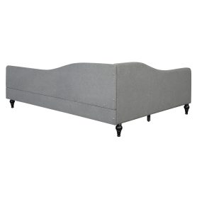 Full Size L-Shaped Linen Daybed with Solid Wood Legs
