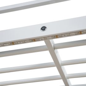 Full Size Loft Metal Bed with Desk, Shelves, Power Outlet, LED Light and Wardrobe