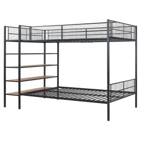 Twin Over Full Metal Bunk Bed with 5-Tier Shelves