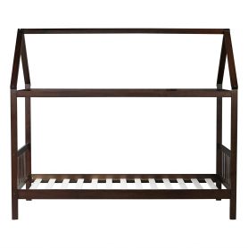 House-Shaped Twin Rubber Wood Bed with Headboard and Footboard