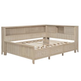 Full Size Wood Daybed with Storage Shelves and 3 Drawers