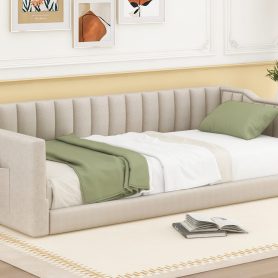 Twin Xl Size Upholstery Daybed with Side Storage Pocket