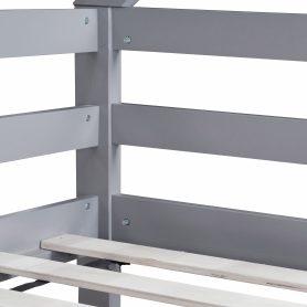 House-Shaped Twin over Twin Rubber Wood Floor Bunk Bed with ladder and Guardrails