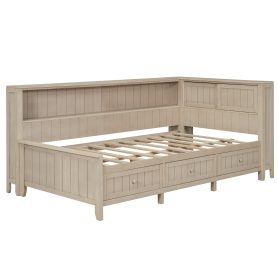 Twin Size Wood Daybed with Storage Shelves and 3 Drawers