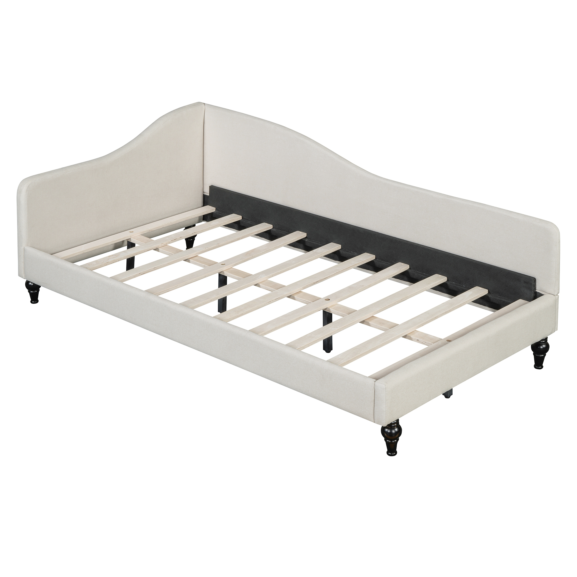 Twin Size L-Shaped Linen Daybed with Solid Wood Legs 5 Twin Size L-Shaped Linen Daybed with Solid Wood Legs