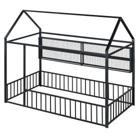 Twin Size Metal Bed House Bed Frame with Fence and Shelves 19 Twin Size Metal Bed House Bed Frame with Fence and Shelves
