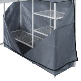 Full Size Loft Metal Bed with Desk, Shelves, Power Outlet, LED Light and Wardrobe