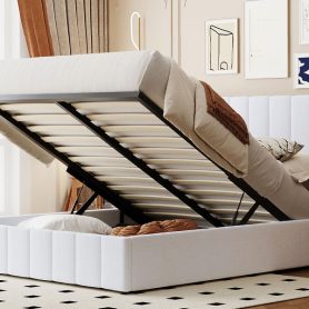 Queen Size Upholstered Platform Bed with Hydraulic Storage System