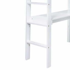 Twin Size High Loft Bed With Safety Guardrail, Built-in Desk, Ladder