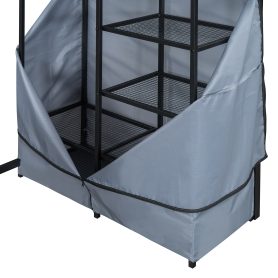 Twin Size Loft Metal Bed with Desk,Shelves,Power Outlet,LED Light and Wardrobe