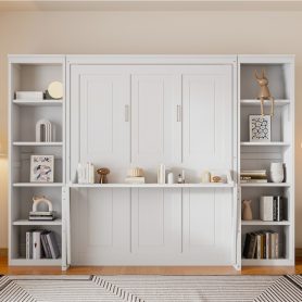 Queen Size Murphy Bed with Desk and Bookshelf
