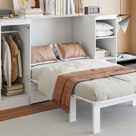 Twin Size Murphy Bed with Bedside Shelves and Wardrobe