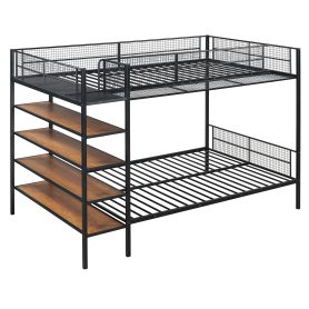 Twin Over Full Metal Bunk Bed with 5-Tier Shelves