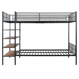 Twin Over Full Metal Bunk Bed with 5-Tier Shelves