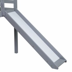 Rubber Wood Twin Low Loft Bed With Slide, Ladder and Safety Guardrails