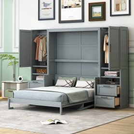 Queen Size Murphy Bed with Closet ,Drawers and Shelves