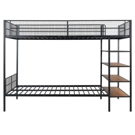 Twin Over Full Metal Bunk Bed with 5-Tier Shelves