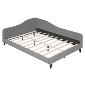 Full Size L-Shaped Linen Daybed with Solid Wood Legs