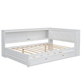 Full Size Wood Daybed with Storage Shelves, USB, LED, and Trundle