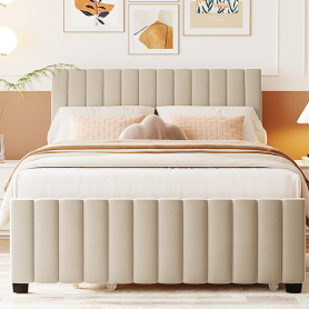 Full Size Velvet Upholstered Platform Bed with Twin Size Trundle