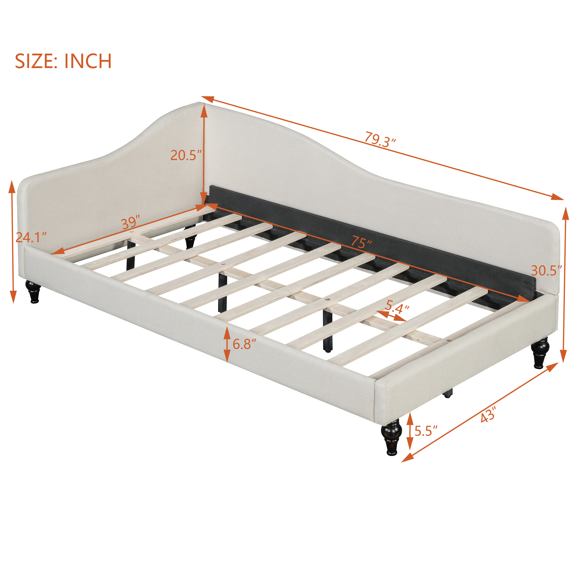 Twin Size L-Shaped Linen Daybed with Solid Wood Legs 8 Twin Size L-Shaped Linen Daybed with Solid Wood Legs