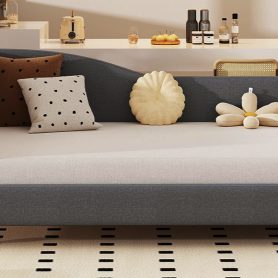 Full Size L-Shaped Linen Daybed with Solid Wood Legs