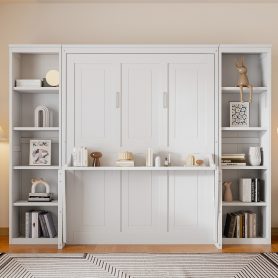 Queen Size Murphy Bed with Desk and Bookshelf