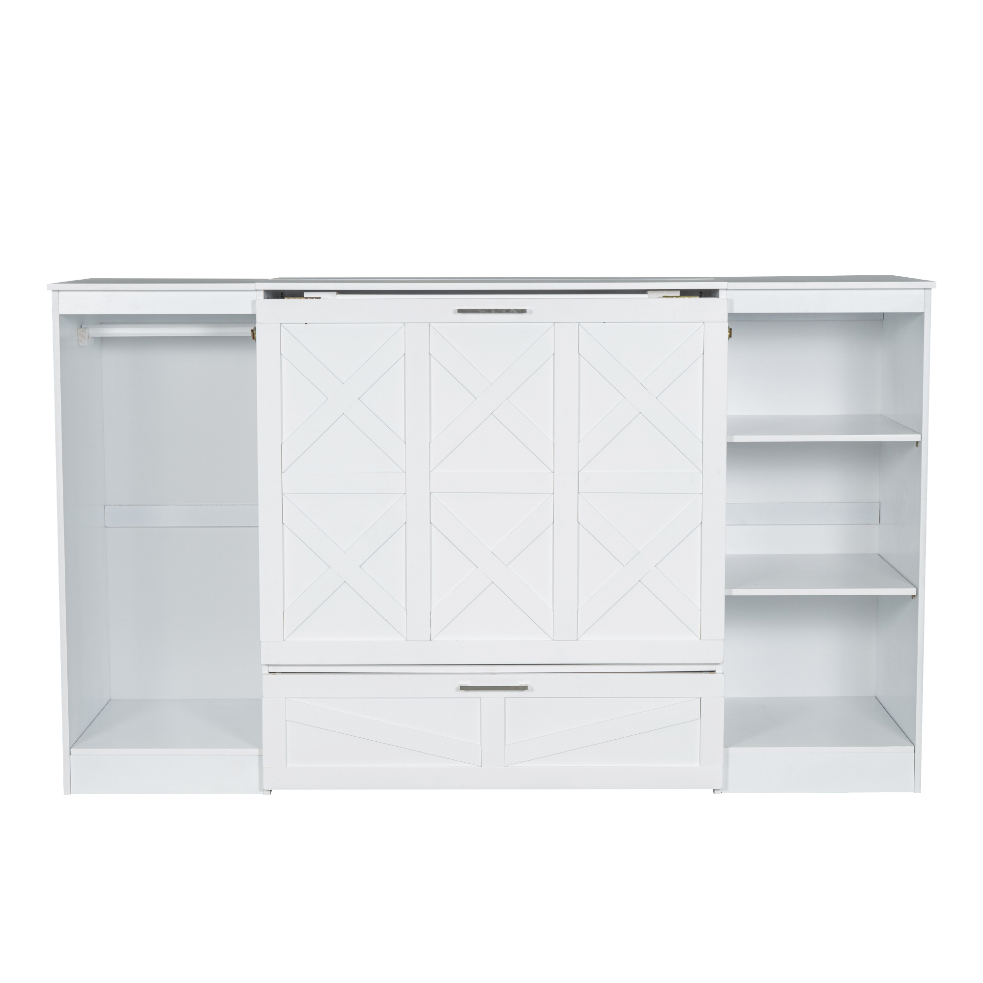 Twin Size Murphy Bed with Bedside Shelves and Wardrobe