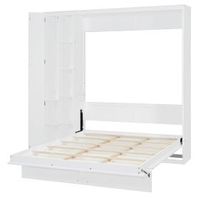 Queen Size Murphy Bed with Shelves, Drawers and LED Lights