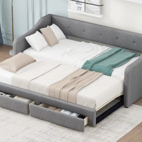 Twin XL to King Size Upholstered Daybed with Two Drawers 26 Twin XL to King Size Upholstered Daybed with Two Drawers